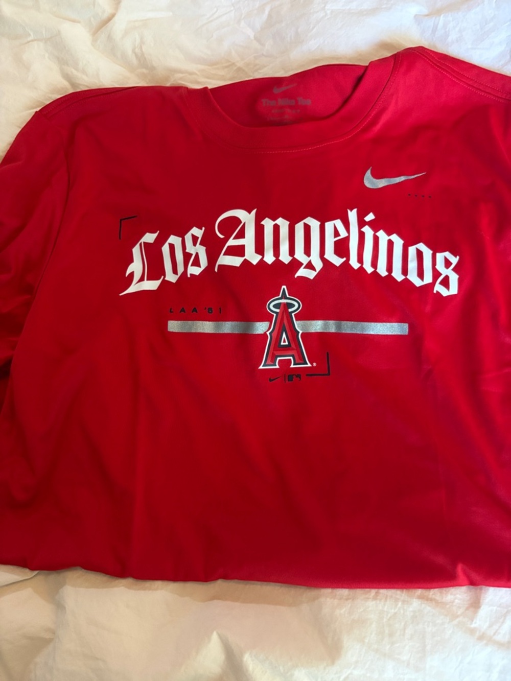 Nike Red Los Angelinos Graphic Tee with Silver Accents
